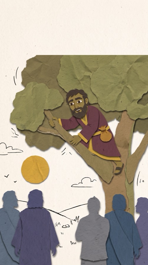 Come Down, Zacchaeus, paper collage scene