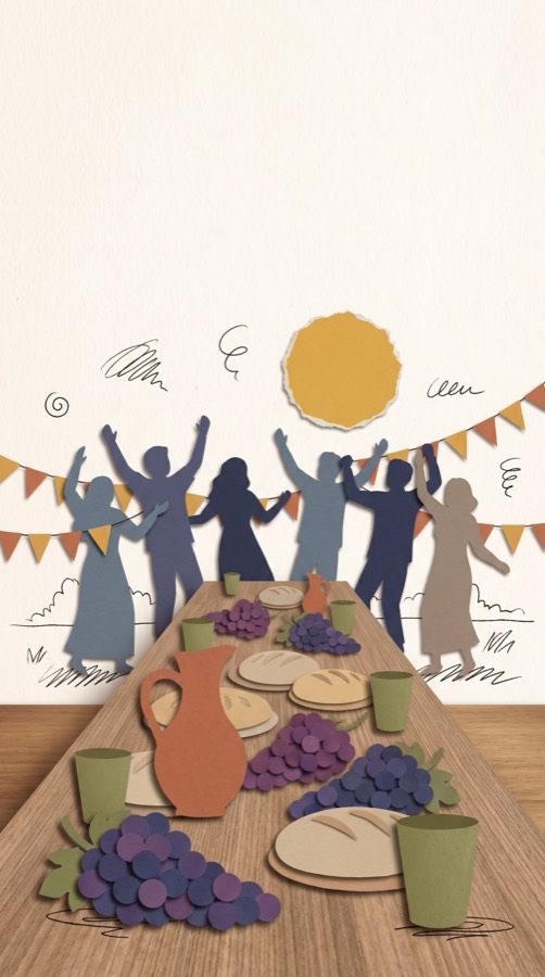 New Wine, New Wineskins, paper collage scene