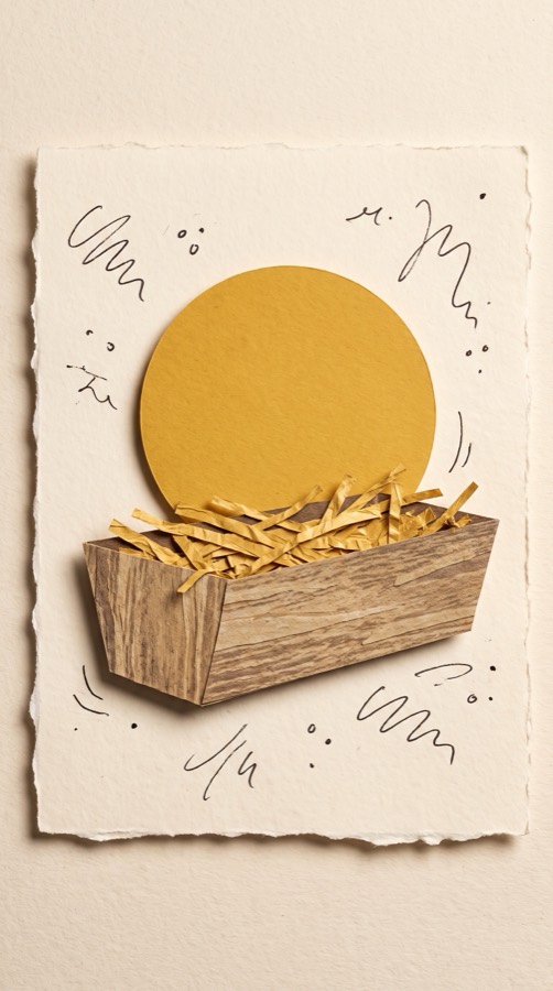 Jesus in a Manger, paper collage scene