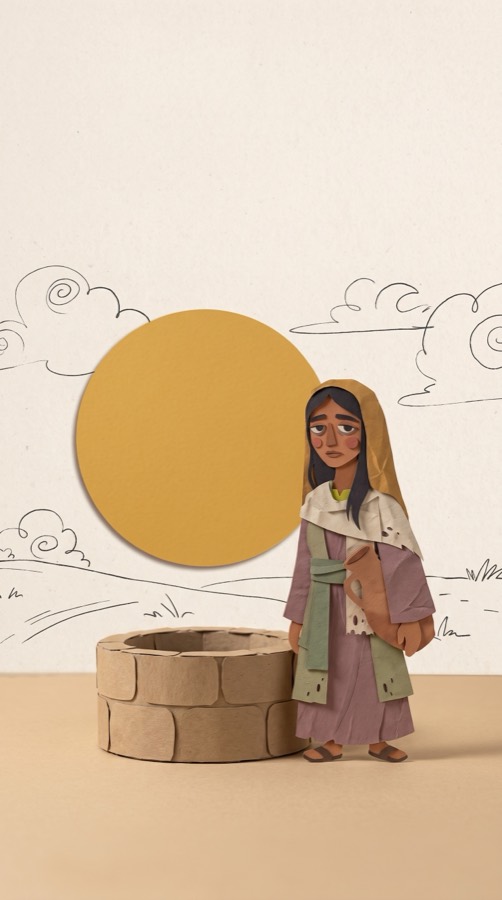 The Samaritan Woman, paper collage scene