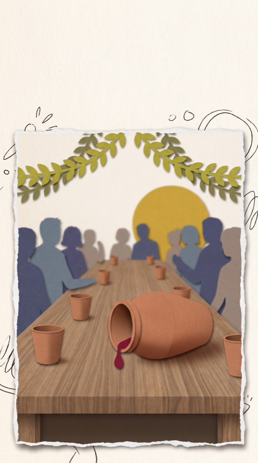The Wedding Banquet at Cana, paper collage scene