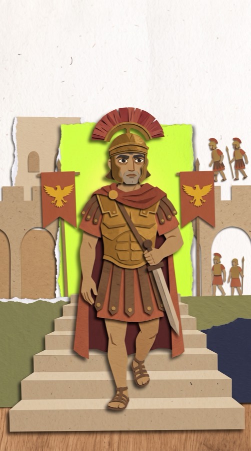 The Faith of the Centurion, paper collage scene