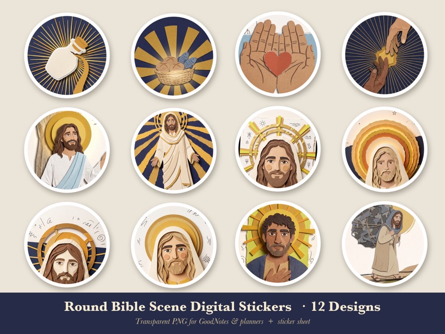 Round Bible Scene Digital Stickers (12)